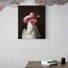 Wooden Frame - Chicken Wearing Pink Denim Hat Print Canvas Wall Art Poster Decoration Wall Art - Including Hanging Hardware