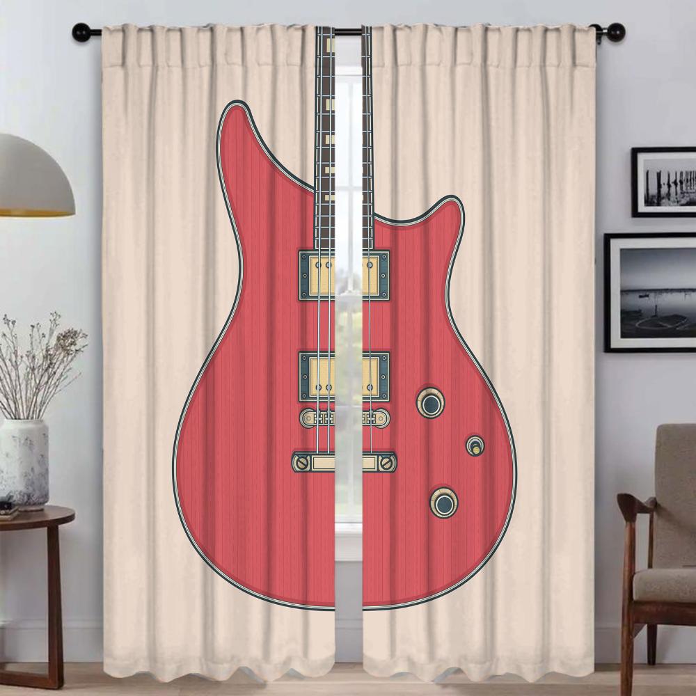 Partition Guitar Pattern Curtains Camera Tulle Bedroom Child Room Shades Window Curtain Living Kitchen Light Blocking Polyester Ideal For Master