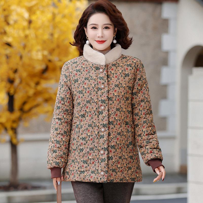 

Зимняя одежда бархатная утолщенная хлопковая куртка средней длины женская зимняя с цветочным принтом хлопковая одежда теплая хлопковая куртка 5XL [Recommended 150-80 kg]