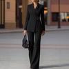 Autumn Hot Sale Temperamental Commute Slim Fit Color Block Long Sleeve Suit Pants Set Women's Clothing