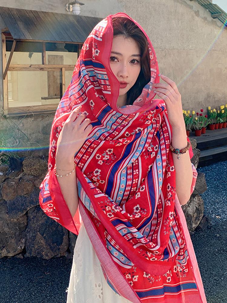 Summer Women Silk Scarf Sarong Beach Wrap Shawl Floral Print Sunscreen Bandana Hijab Mujer Bohemian Long Scarve Pareo Bufandas