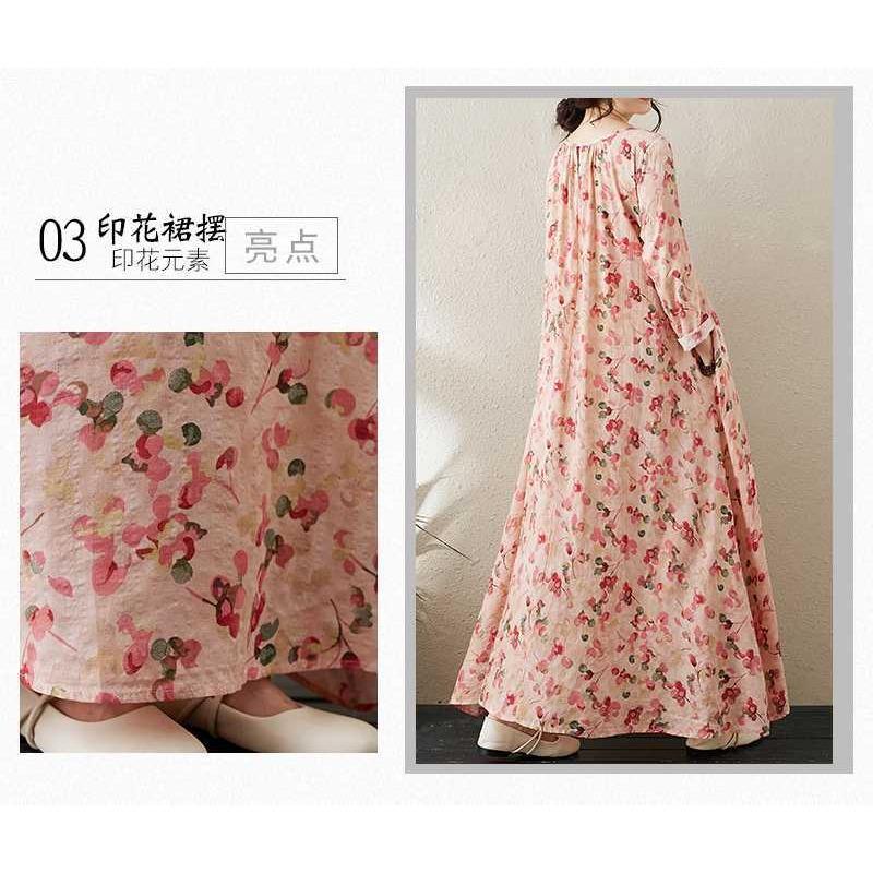 Round Neck Drawstring Loose Minimalist Long Sleeve Extra Long Dress Resort Style