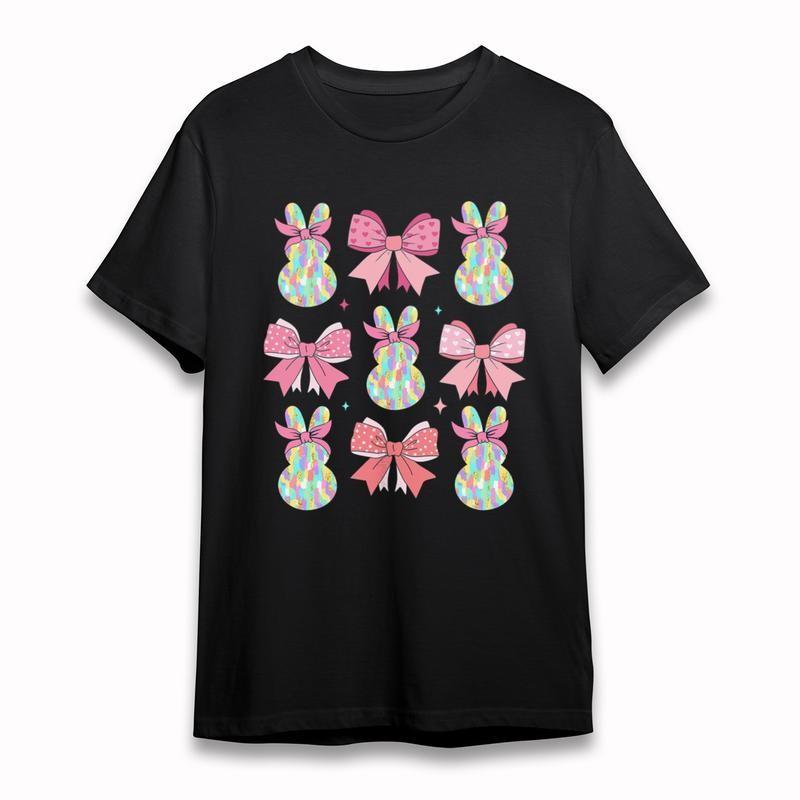 

Women s Plus Size Soft Trend Comfortable T-Shirt Colorful Bunny Bow Pattern Tee S