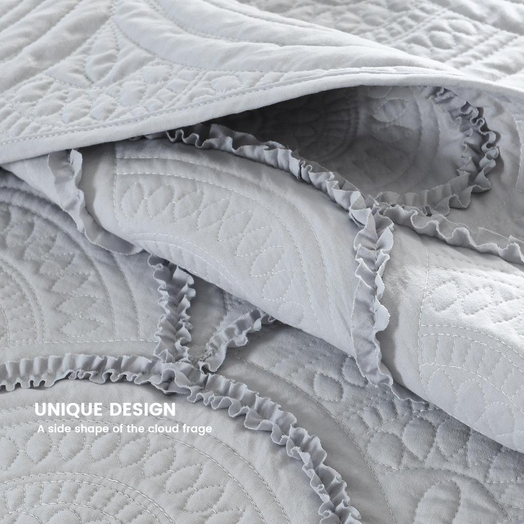 3 Pieces Tufted Bed in a Bag Comforter Set Soft and Embroidery Shabby Chic Boho Bohemian Solid Color Quilt, for All Season