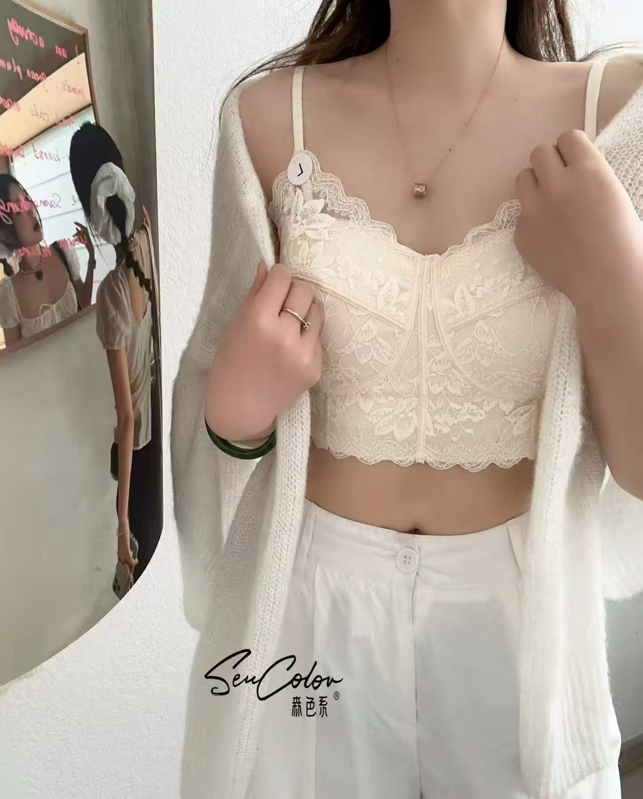 

Spring and summer new thin fish bone foundation lace back tube top light luxury thousand gold wind thin shoulder strap S=32/70AB шампанского