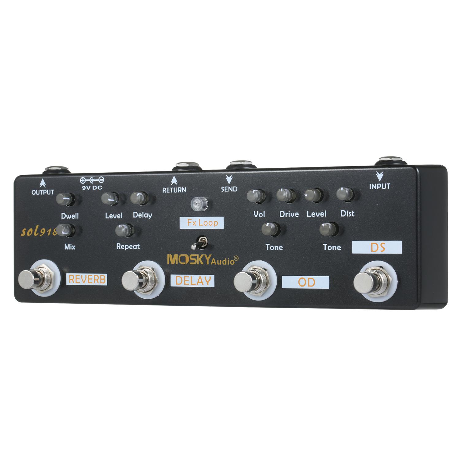

MOSKY Audio SOL918 5-in-1 Multi Guitar Effect Pedal,Metal Shell, Combined Distortion Overdrive Delay Reverb Effects with FX Loop