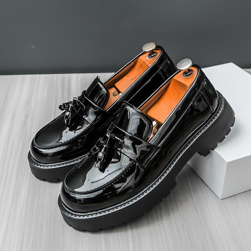 Fashion Fashionable British Style Men's Comfortable Business Dress Leather Shoes Spring Brand New Men Thick Soled Flowing Su Le Fu Shoes