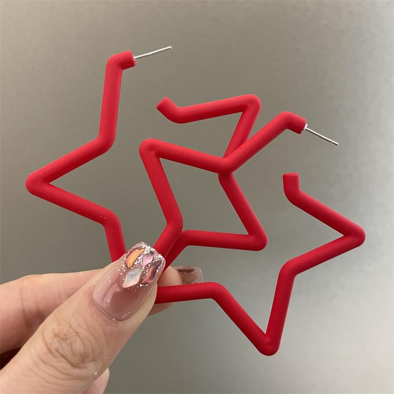 Colorful Earrings with Fluorescent Effect, Featuring Exaggerated Personality, Five-pointed Star-shaped Ear Holes, Ear Clips and Dangling Fringes.
