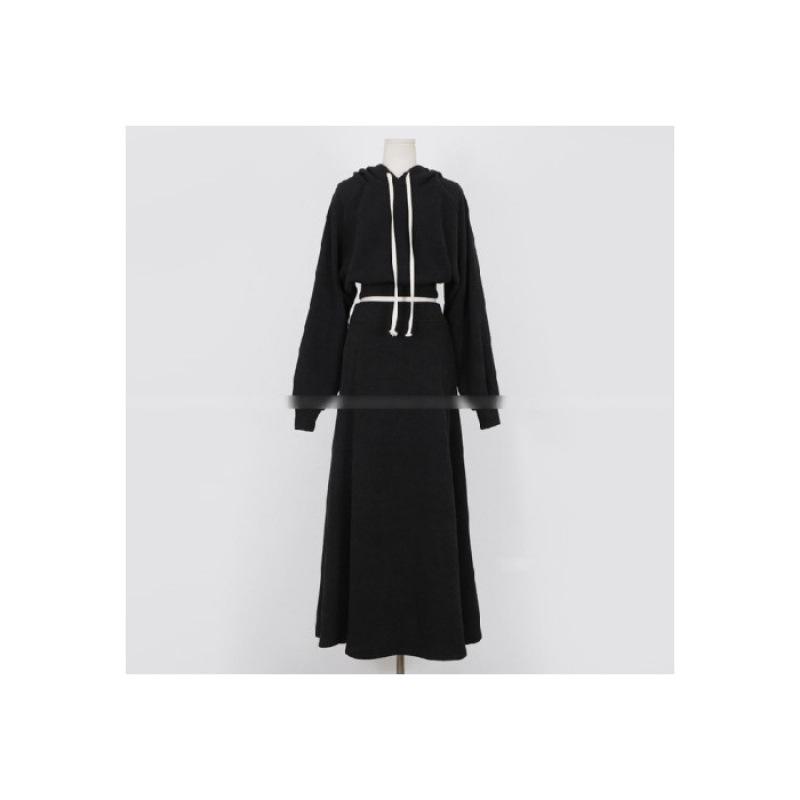 

Pink Hooded Sweatshirt & High-Waisted A-Line Skirt Two-Piece Set for Spring and Autumn Medium чорний