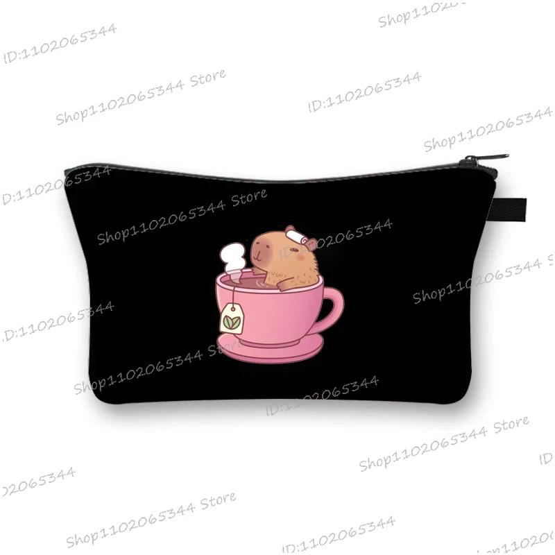 

Bobo Tea Capybara Graphics Casual Makeup Bag Travel Portable Storage Bag Women Mini Toiletry Bags Cartoon Capybara Cosmetic Bags