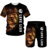 European and American manufacturers supply, lion 3D digital printing casual suit T-shirt + shorts, available