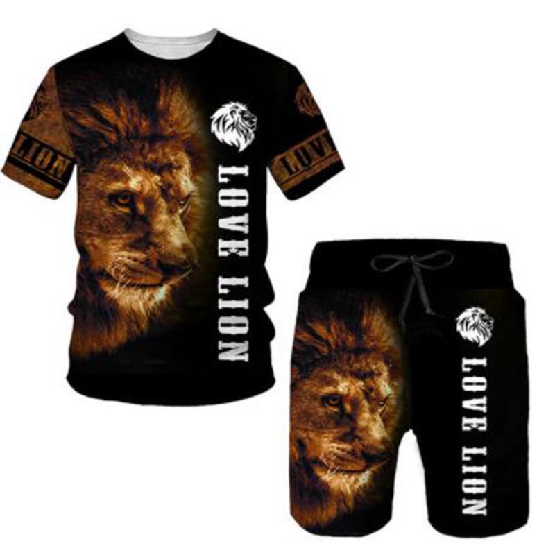 European and American manufacturers supply, lion 3D digital printing casual suit T-shirt + shorts, available