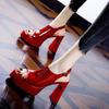 Бордовые темпераментные босоножки на толстом каблуке женские 2025 лето лакированная кожа на толстой подошве водонепроницаемая платформа с открытым носком супер высокий каблук