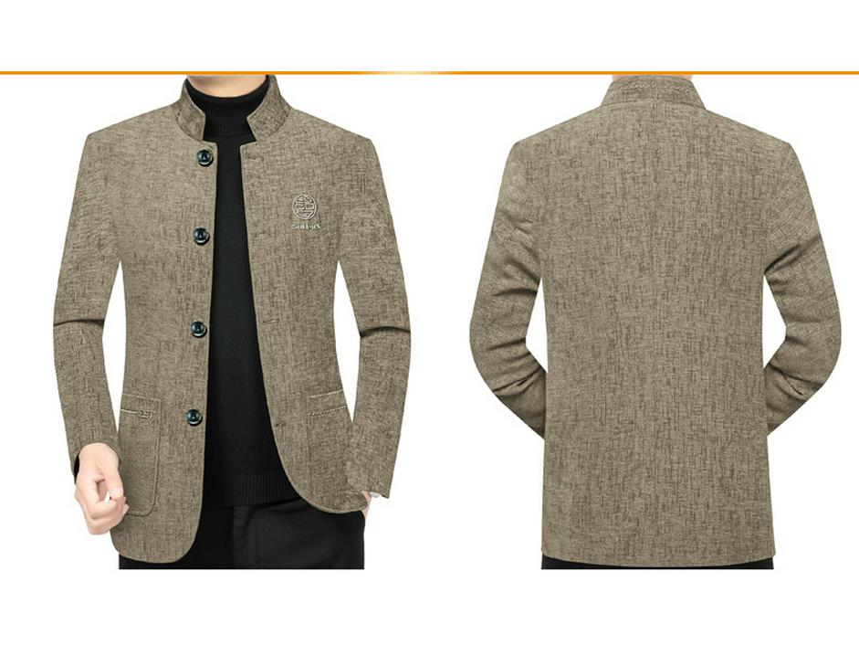 Men's Ethnic Style Woolen Stand-Up Collar Jacket - Business Casual, Warm Winter Wear for Middle-Aged Dads