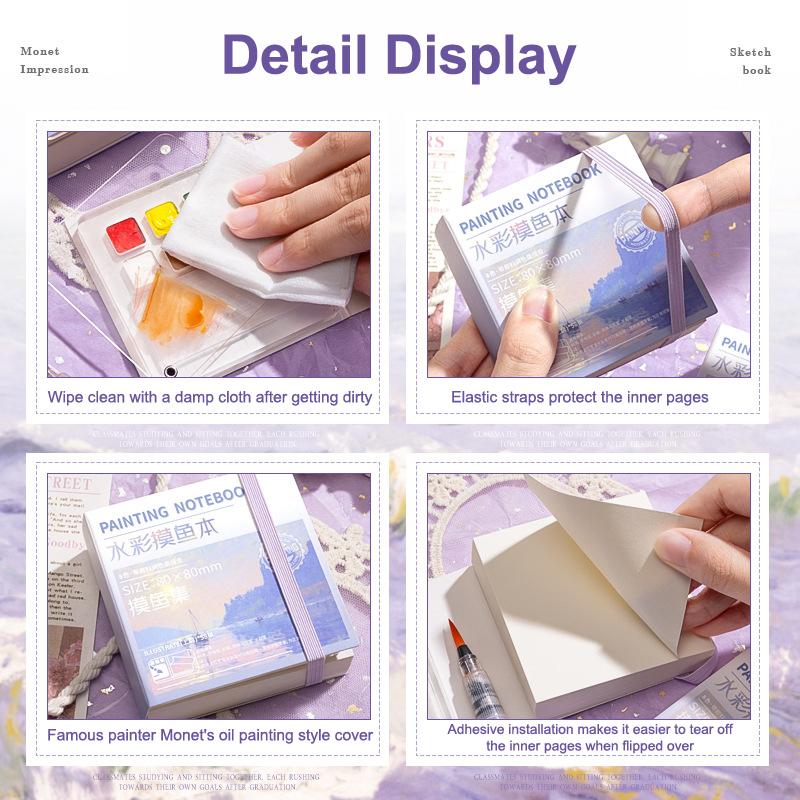 1 Set Mini-Malheft für Schüler Tragbares Taschennotizbuch Skizzen-Aquarellfarben-Palette Set Tragbare Aquarellpalette