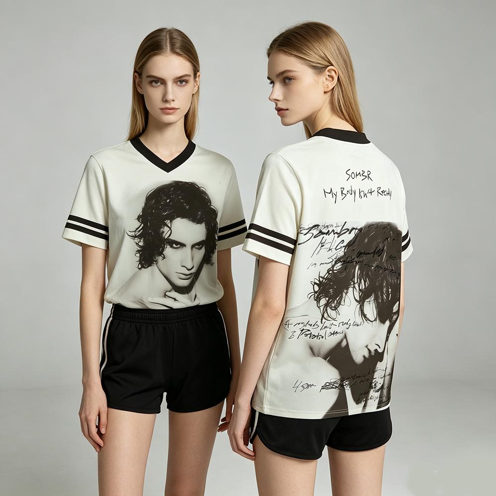 Sombr Mein Körper ist nicht bereit Netz-Trikot Retro Vintage Print T-Shirt Herren Damen Mode Lässig Kurzarm O-Ausschnitt Oberteil Y2K Streetwear