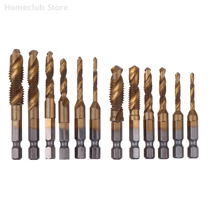 6Pcs Compound Metric Tap Drill Bits Screw Thread Hex Shank Machine Titanium HSS Tap Bit Tool For Metal Steel Wood Plastic