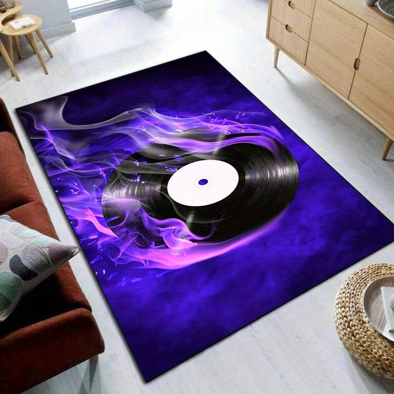 Purple Vinyl Record Flame Rug for Music Lover's Room Groovy Retro Carpet Audiophile Decor Anti slip carpet can be machine washed