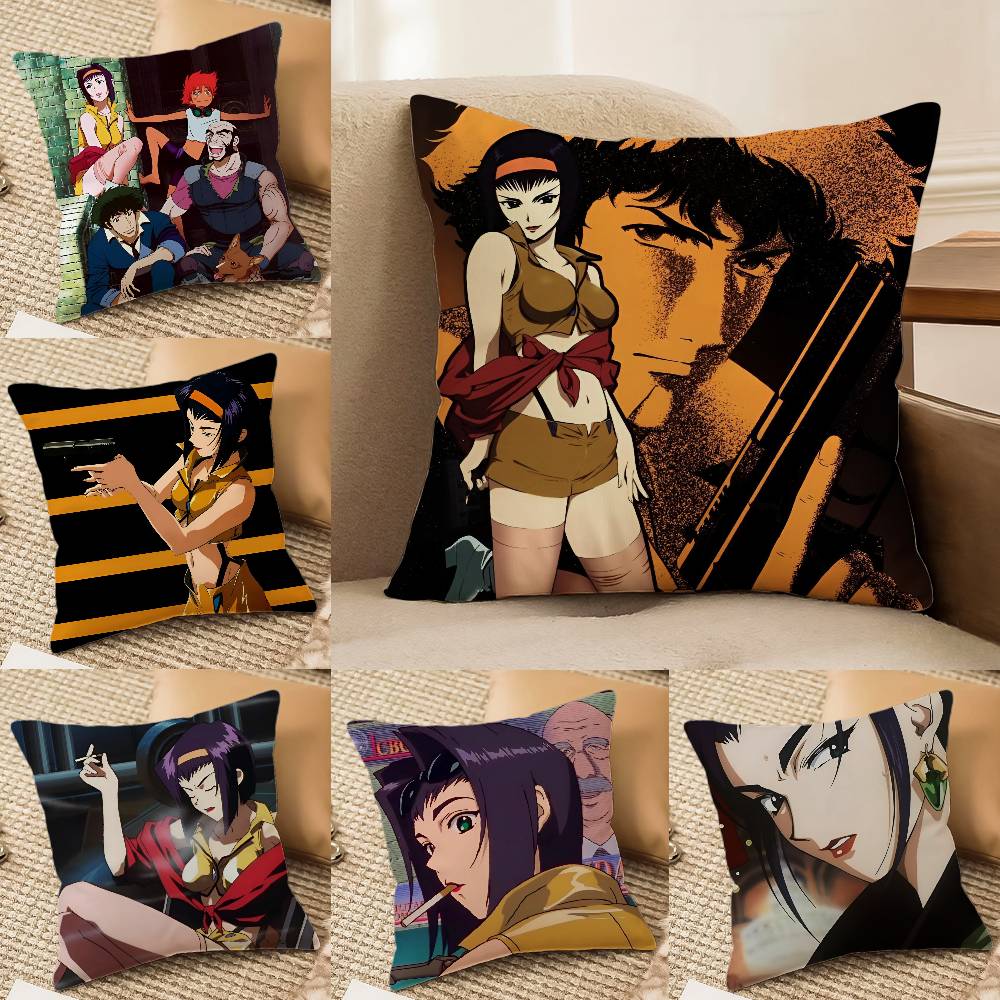 Anime Cowboy Bebop-Girl Cool Pillow Case Comfort Sofa Bed Silky elegant Invisible zipper Decorative cushion cover
