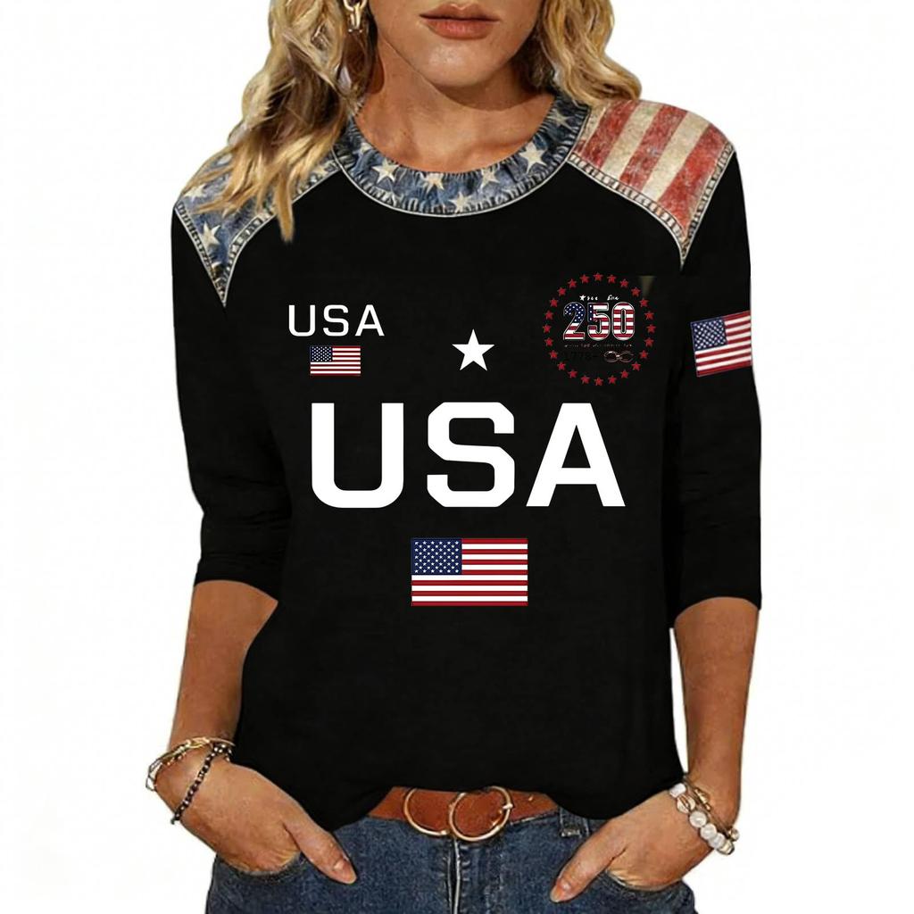 Women's Fashion Casual Independence Day Print Top