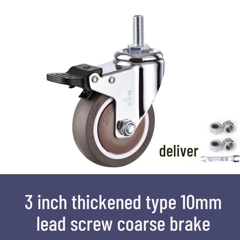 Rueda giratoria de goma universal con freno y rodamiento silencioso - Rosca M6/M8/M10/M12, Rodillo blando