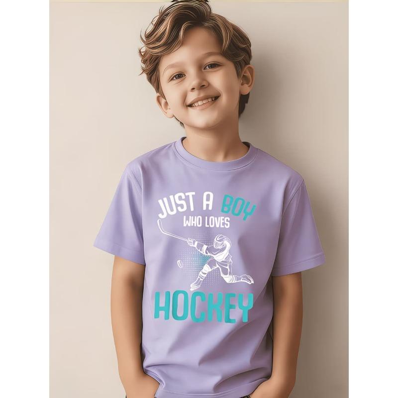 Junge, der Hockey liebt, Grafik-T-Shirt, Sommer-Kurzarm-T-Shirt für Kinder, Tägliches Lässiges Sport-Kinderkleidung, Oberteile, Kinderkleidung