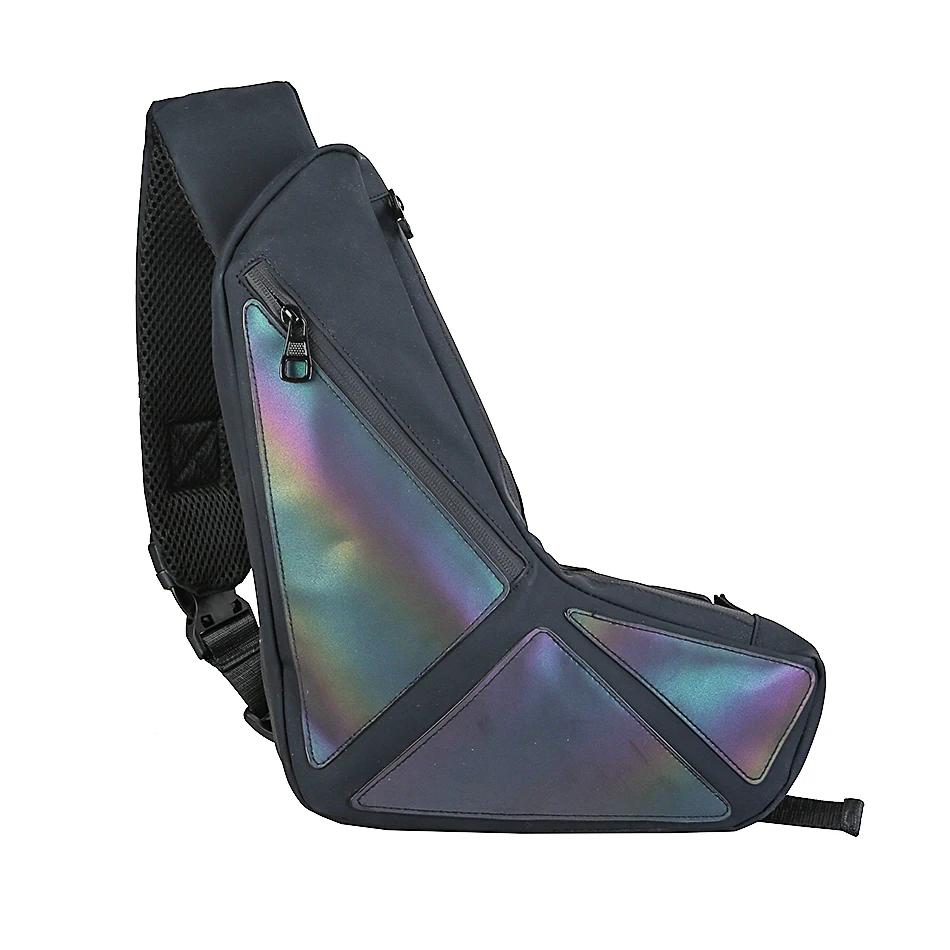

Cool Reflective Men s USB Chest Bag Trend Designer Holographic Crossbody Bags for Men Hip Hop Streetwea CoupleBag Waterproof