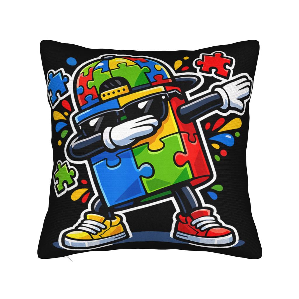 Decorative Pillow Covers Dabbing Puzzle Autism Awareness Merchandise Home Pillow Case Cover Square Multiple Sizes
