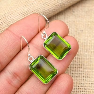 Preciosos Pendientes de Joyería de Plata de Ley 925 Maciza Hechos a Mano con Gema de Peridoto para Mujer