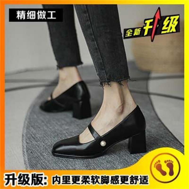 Coarse Heel Mary Jane Shoes Women's Retro 2025 New Summer Hepburn Style Medium High Heel Square Head Light Mouth Single Shoes Women's Sweet