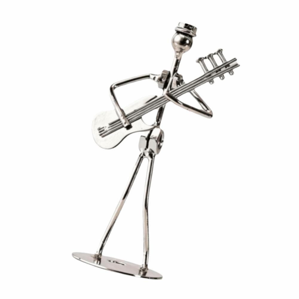 Iron Materia Electric Guitar Player Statue Silver Musician Man Decor For Office Decor