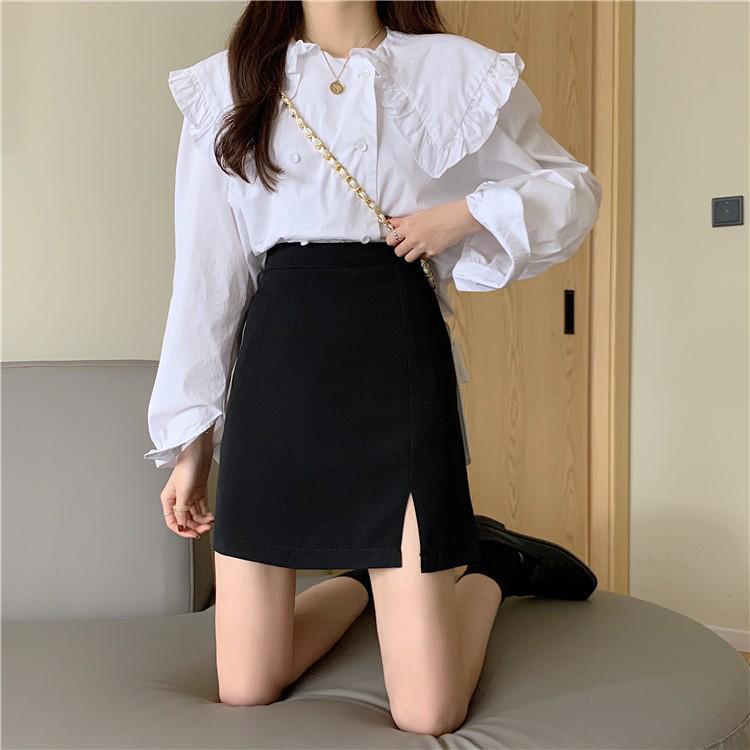 

Женская черная миди-юбка с высокой талией - Летняя повседневная А-силуэта с разрезом, больших размеров, с защитой от просвечивания, приталенная юбка для делового костюма L