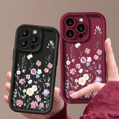 Für iPhone 16 Pro 15 14 Plus 13 12 Pro Max 11 Xs Xr 8 7 Rosa Blumenmuster Stoßfeste weiche TPU-Linsenschutz-Anti-Fall-Telefonhülle