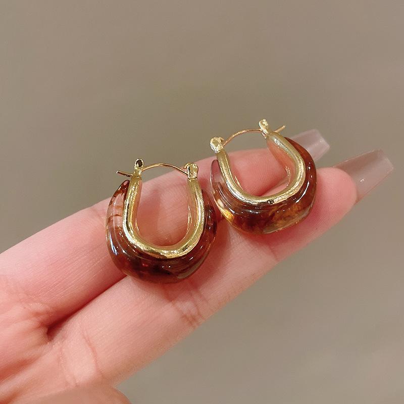 Maillard coffee color geometric earrings 2025 light luxury high-end temperament stud earrings niche retro style earrings