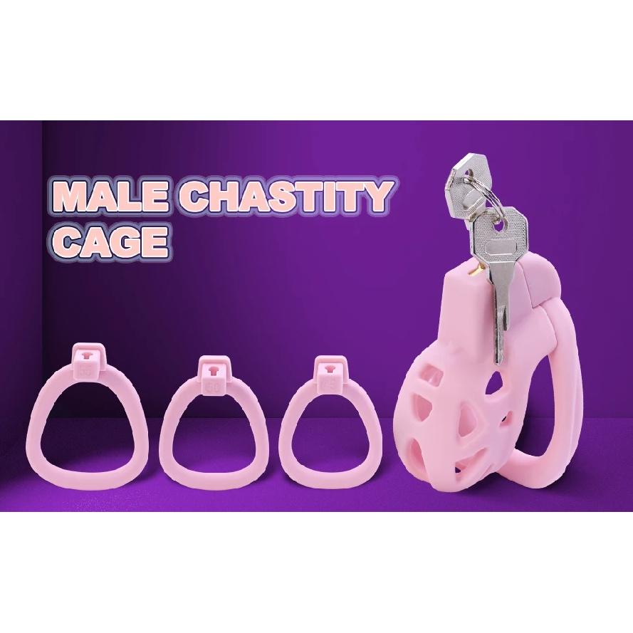 Lightweight Smooth Pink Male Chastity Cage 3 Sizes Penis Rings Bondage Chastity Device Sex Toy for Men with Key Pink XS Smallest