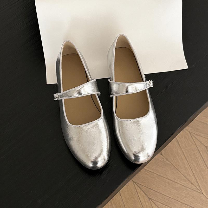 2025 Autumn New Retro Round Head Ballet Shallow Mouth One-word Buckle Flat-soled Leopard Print Single Shoes Women's Mary Jane Shoes
