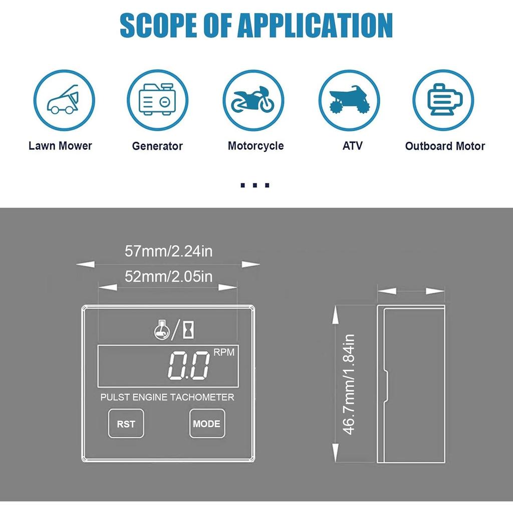 Digital Chainsaw Tachometer Tach Gauge Digital Display Pulse Speedometer for Gesture Induction Chain Saw Cropper Generator Lawn Mower RV ATV Dirt Bike