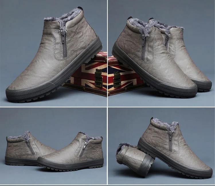 Winter New Men Leather Boots shoes for men Warm Plush Inside High Tops Leather Casual Shoes man Platform Boots