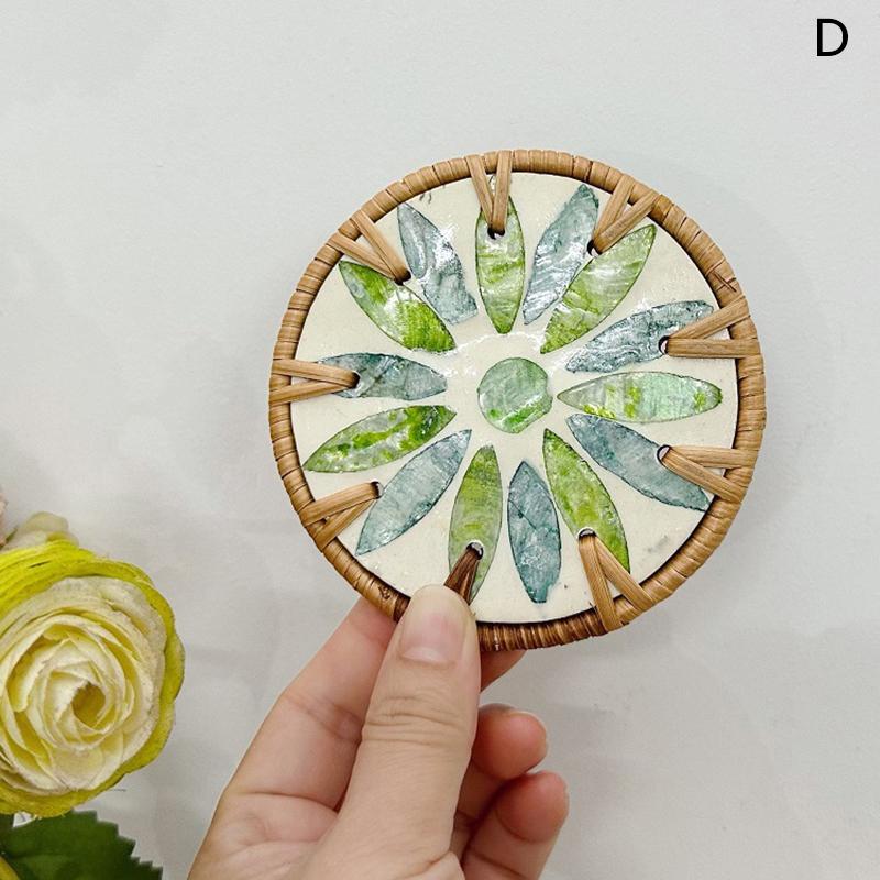 Vine Woven Shell Coaster Southeast Asian Style Insulated Tea Cup Mat Tea Table Anti Scalding Hand Made Shell Mat Home Decoration