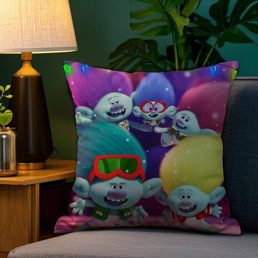 T-TrollsS Cartoon Pillow Case Plush Linen Soft Double Sided Printed Design Throw Cushion Decorative Home