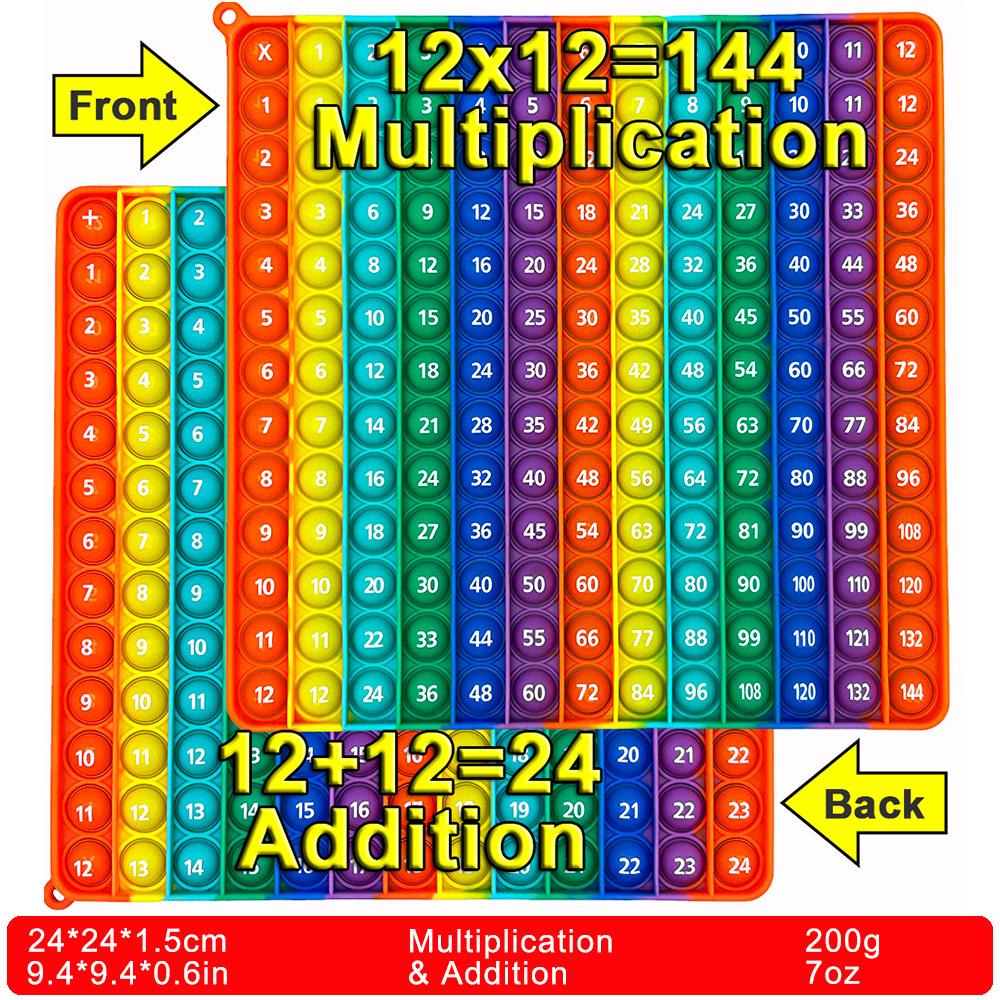 1-12 Multiplication Addition Push Its Bubble Fidget Sensory Pop Toys, Silicone Rainbow Teaching Aids, Math Toys