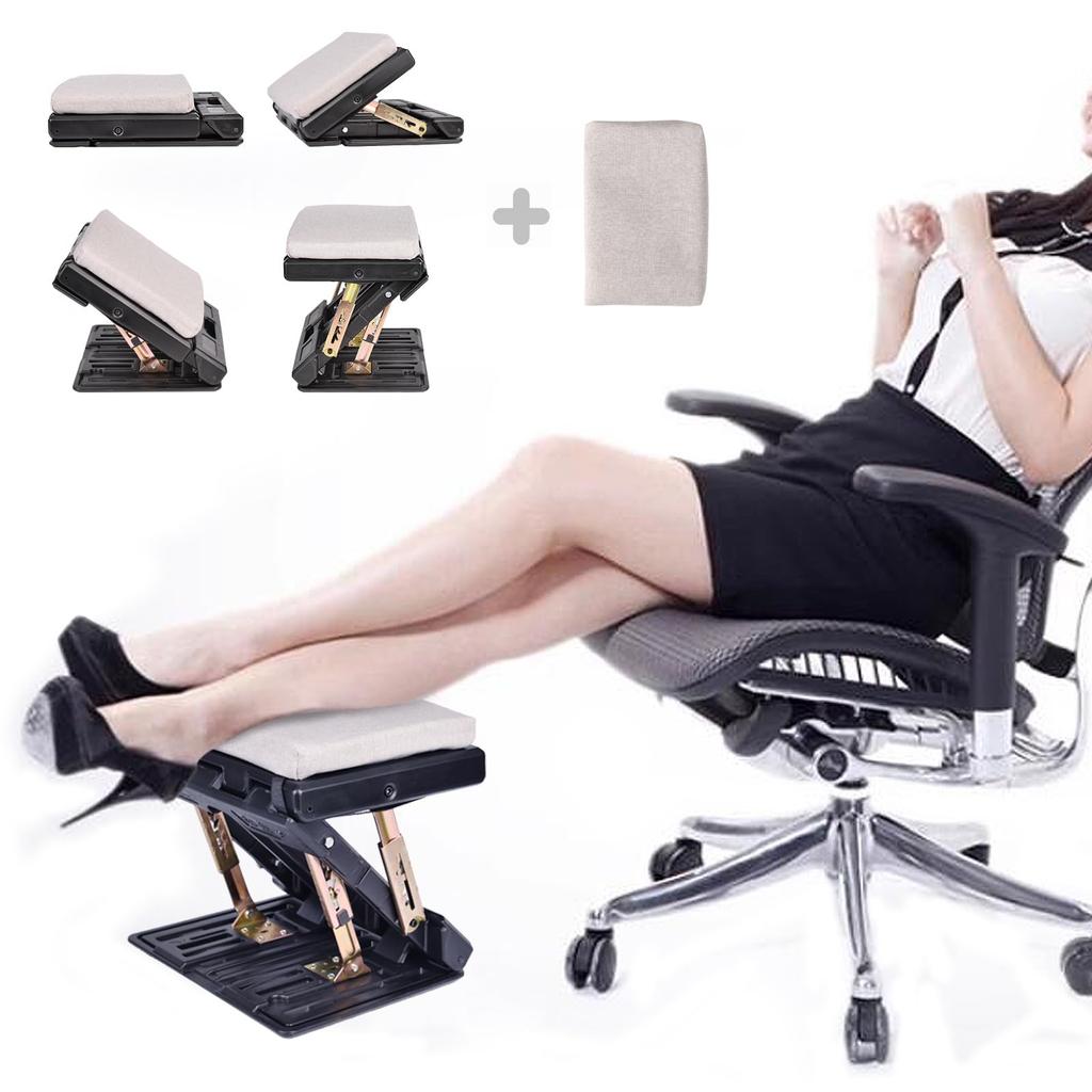 Adjustable or Home Use 4-Height Footrest, Foldable, Under-Desk, Office, Work, Car, (Light Gray)