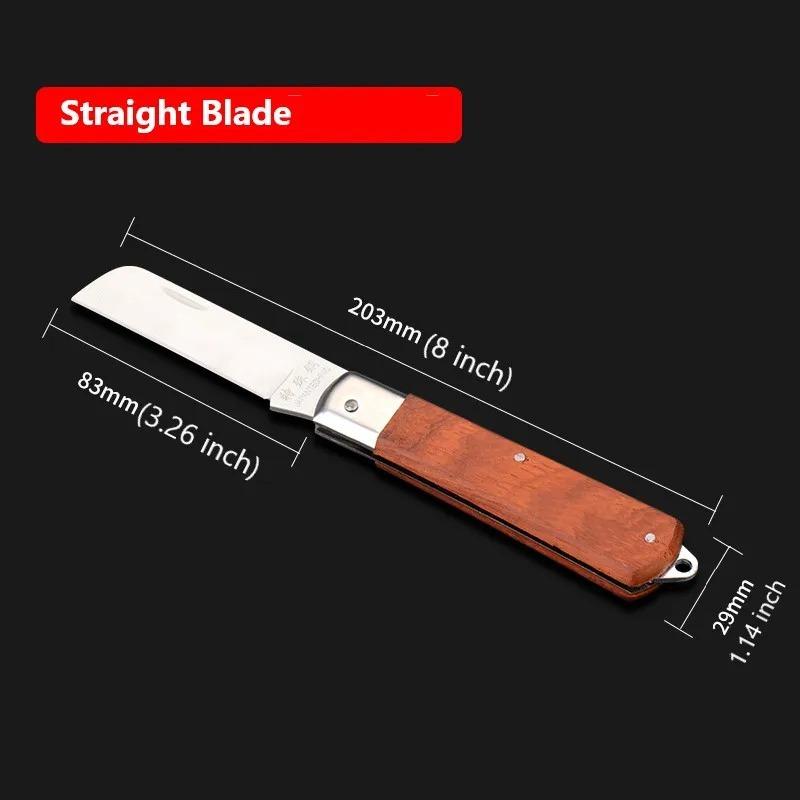 Steel grafting knife, wooden handle, multifunctional cable stripping, leather bending blade, electrician specific peeling knife