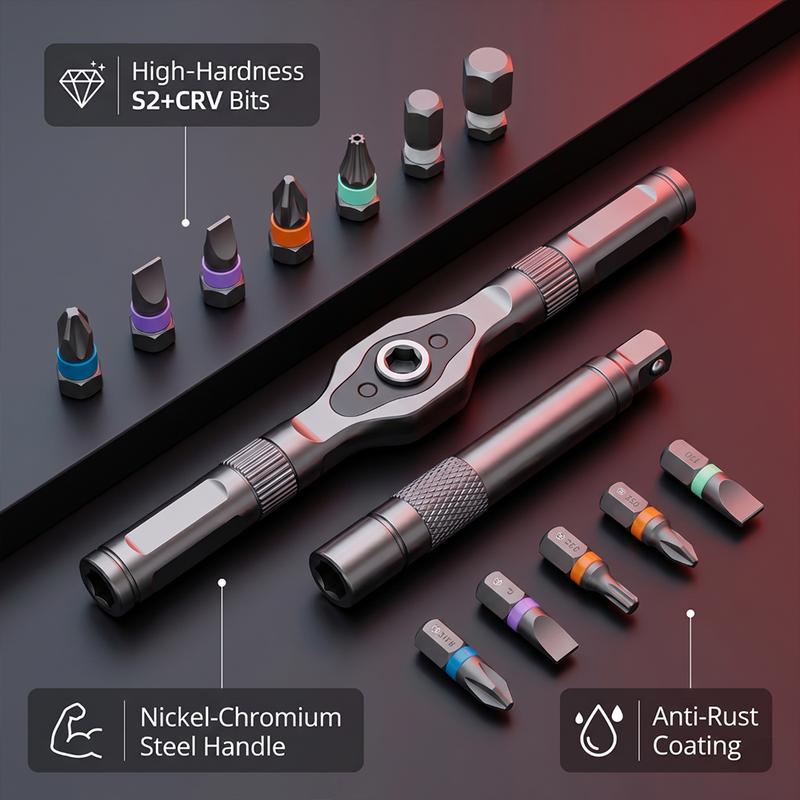 24 In 1 Multi-purpose Ratchet Wrench Screwdriver Set Magnetic S2 CRV Bits Modular Interchangeable Handle Portable Storage Box DIY Household Precision