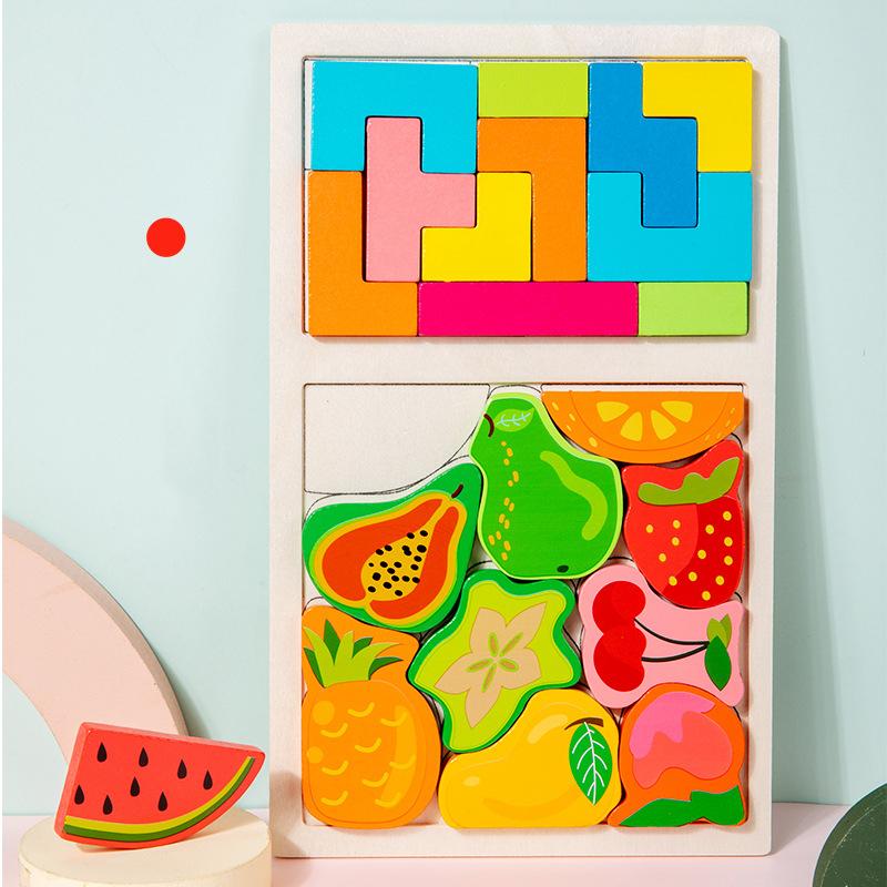 3D Puzzle Wooden Toys Baby Learning Educational Hand Grasp Board Cartoon Animal Fruit and Vegetable Jigsaw Toy Gifts