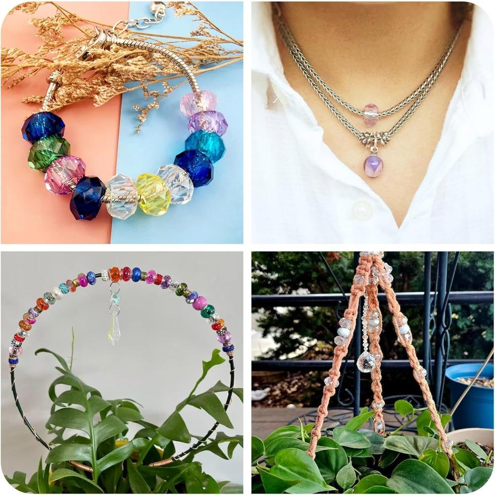 20/60/120 Pcs Faceted Rondelle Beads Color No Metal Core Large Hole European Beads Loose Slide Spacer Resin Beads Necklace Jewelry Making