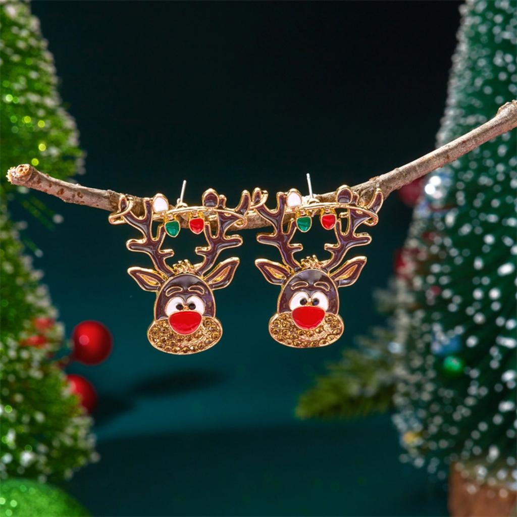 Christmas Enamel Bulb String Cute Reindeer Animal Drop Earrings Creative Holiday Dangle Earring Party Jewelry Gift For Women Men