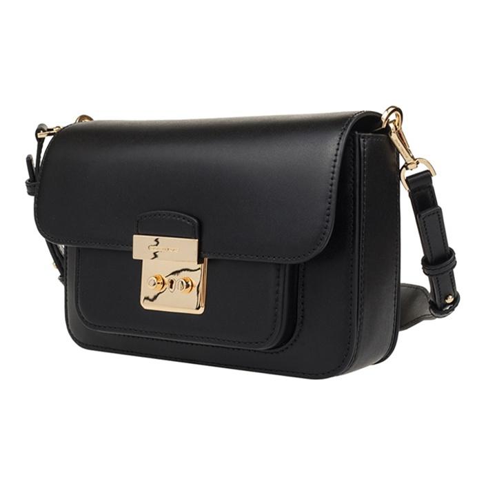 Michael Kors MK Sloan Vintage Flap Commuter Solid Color Gold Buckle Leather Camera Bag Crossbody Shoulder Bag Women Bags Black 30T7GS9L3L-BLACK