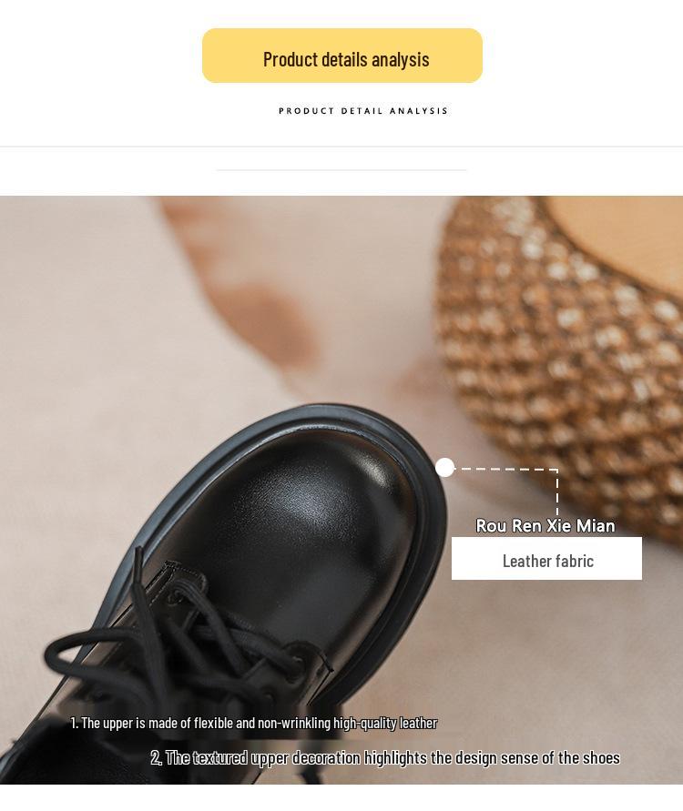 12cm Height Boost Chunky Heel Black Leather Loafers for Women, British Style, Lace-up High Heels for Spring & Autumn