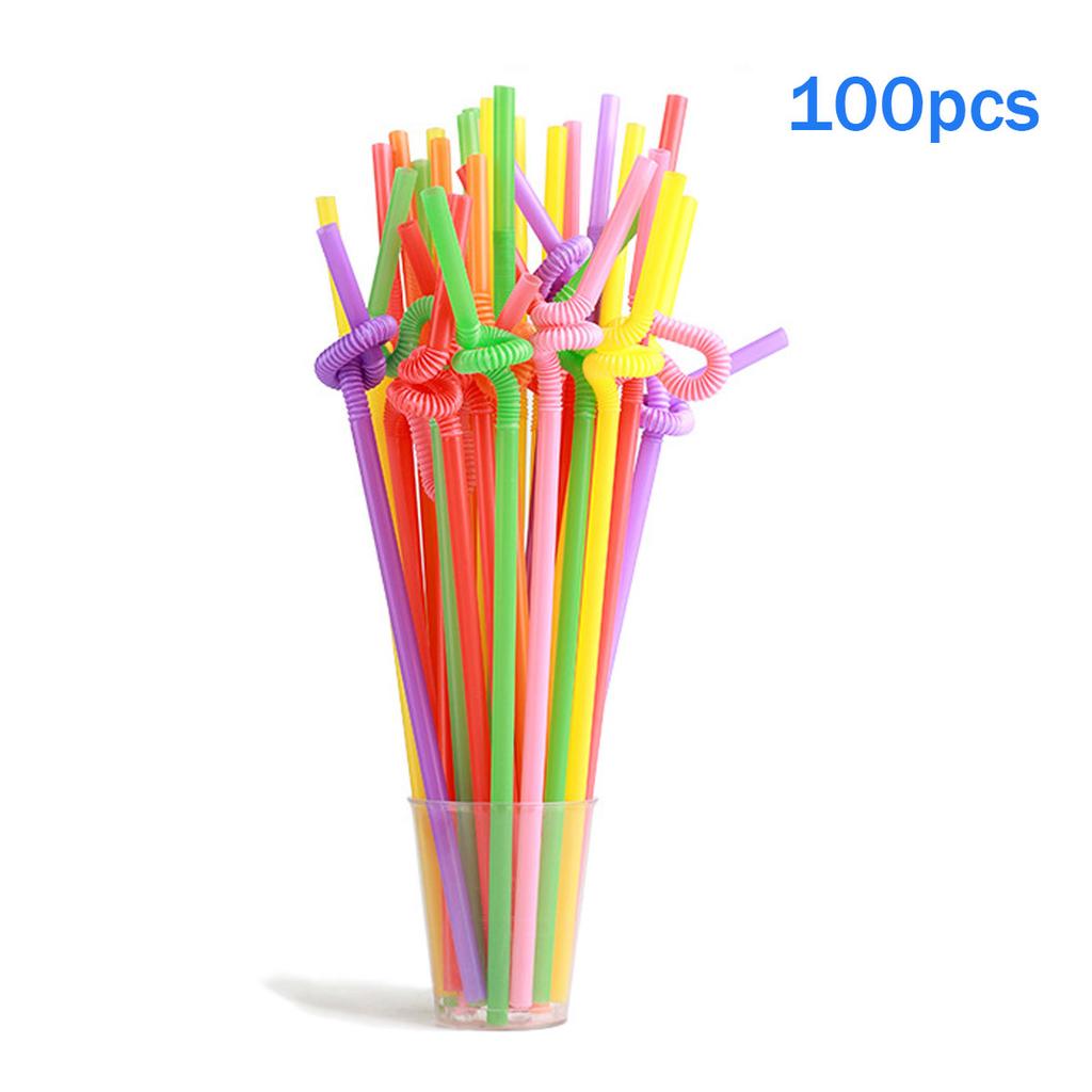 100Pcs Drinking Straws Colored Flexible Plastic Drinking Straws Disposable Straw 10'' Inches Tall Assorted Colors